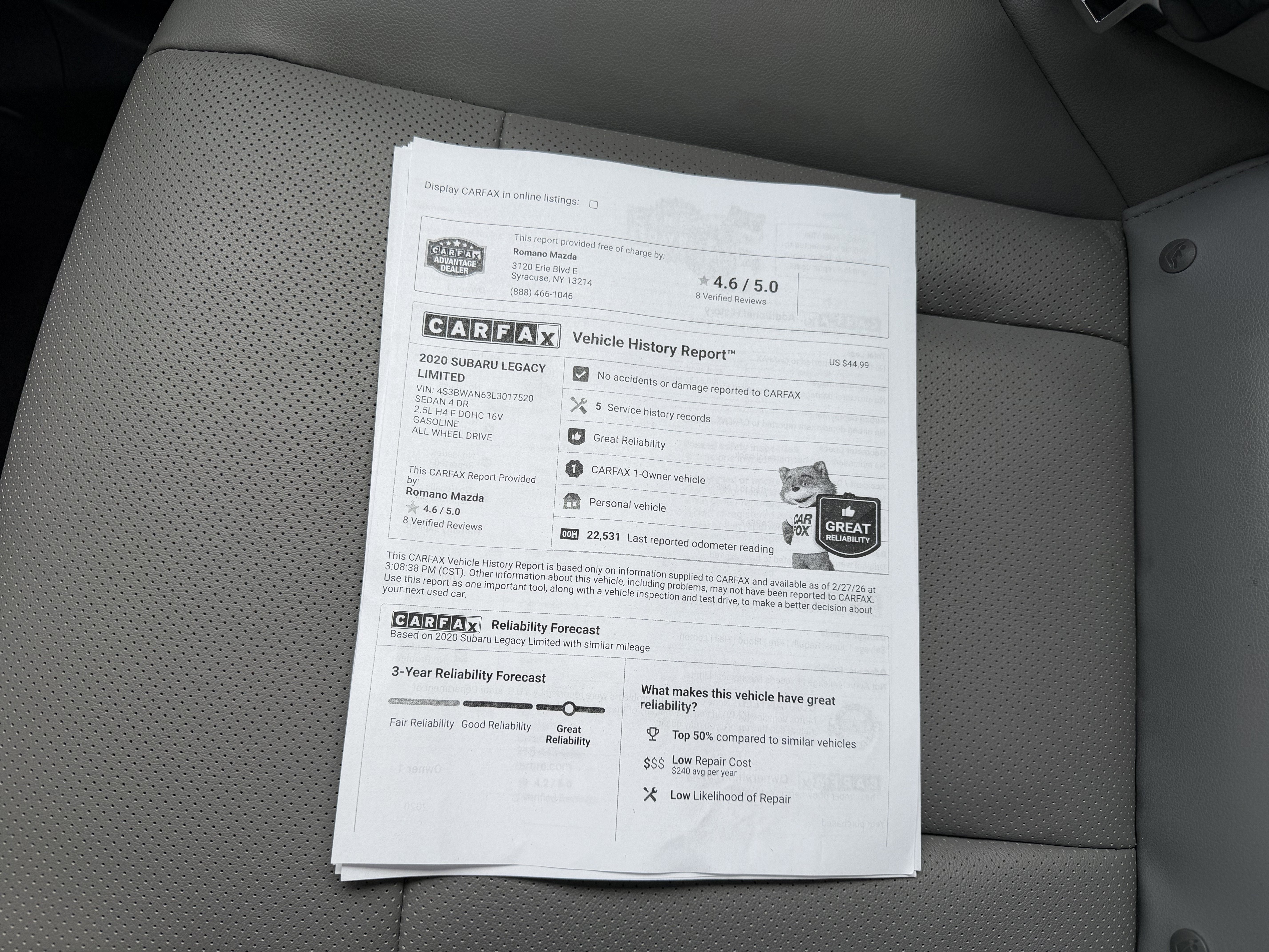 2020 Subaru Legacy Limited